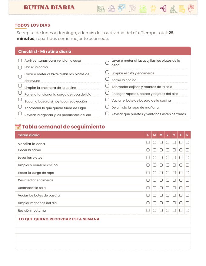 Página del kit: Rutina diaria con tabla semanal