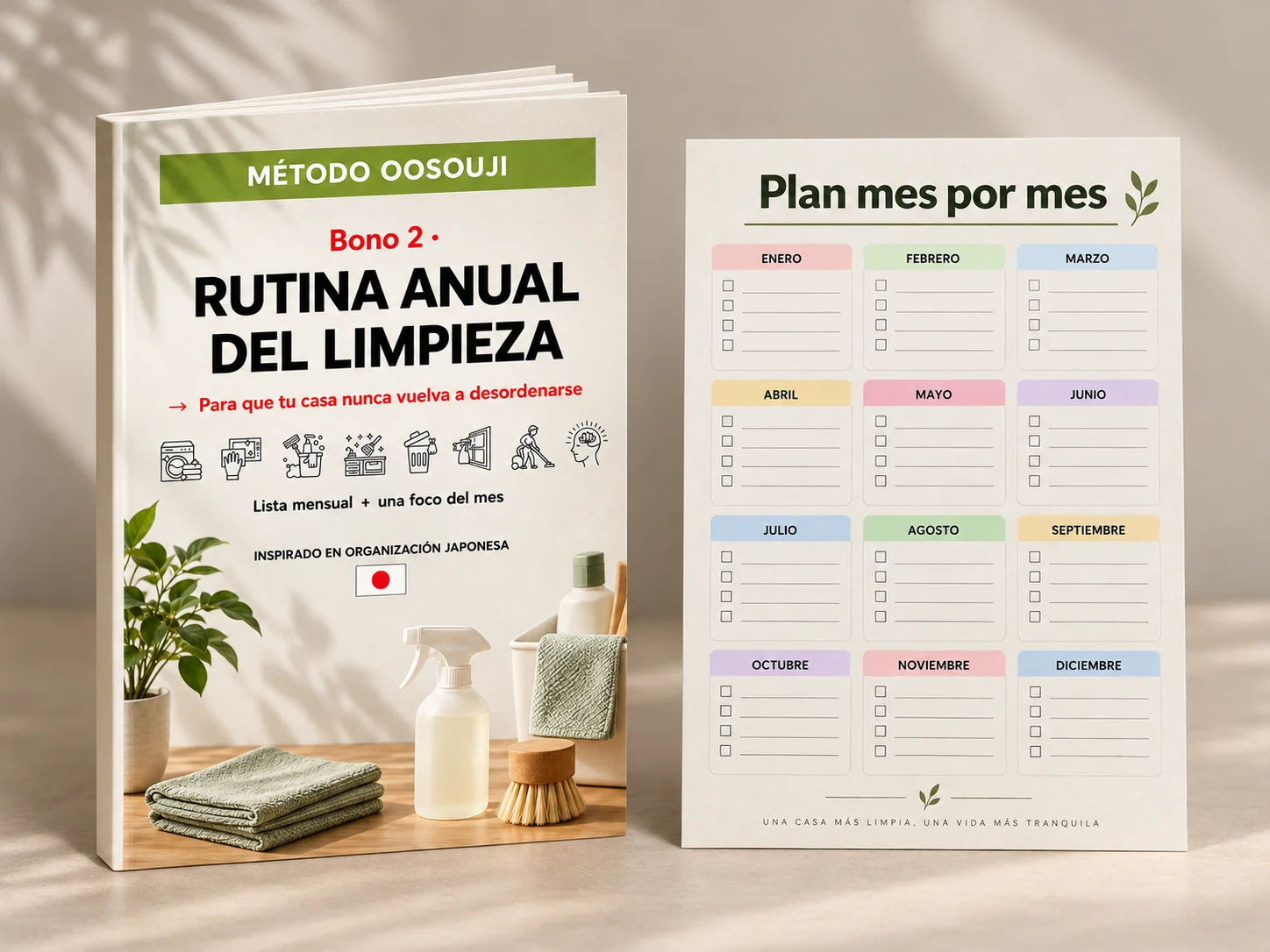 Calendario digital anual de limpieza con tabla de doce meses lista para imprimir